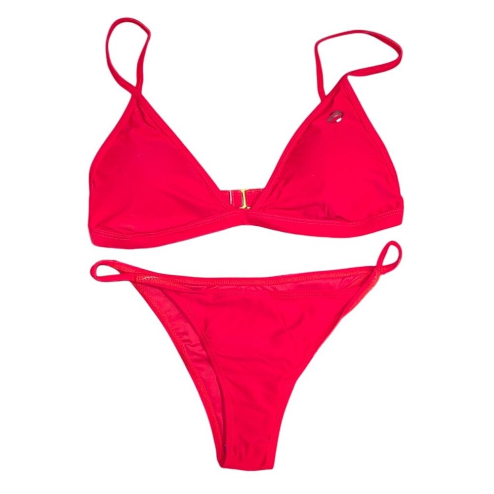 Dixxon Swimwear Womens Med Red Tanning Swimsuit Brazilian String Bikini 2 Pc Set
